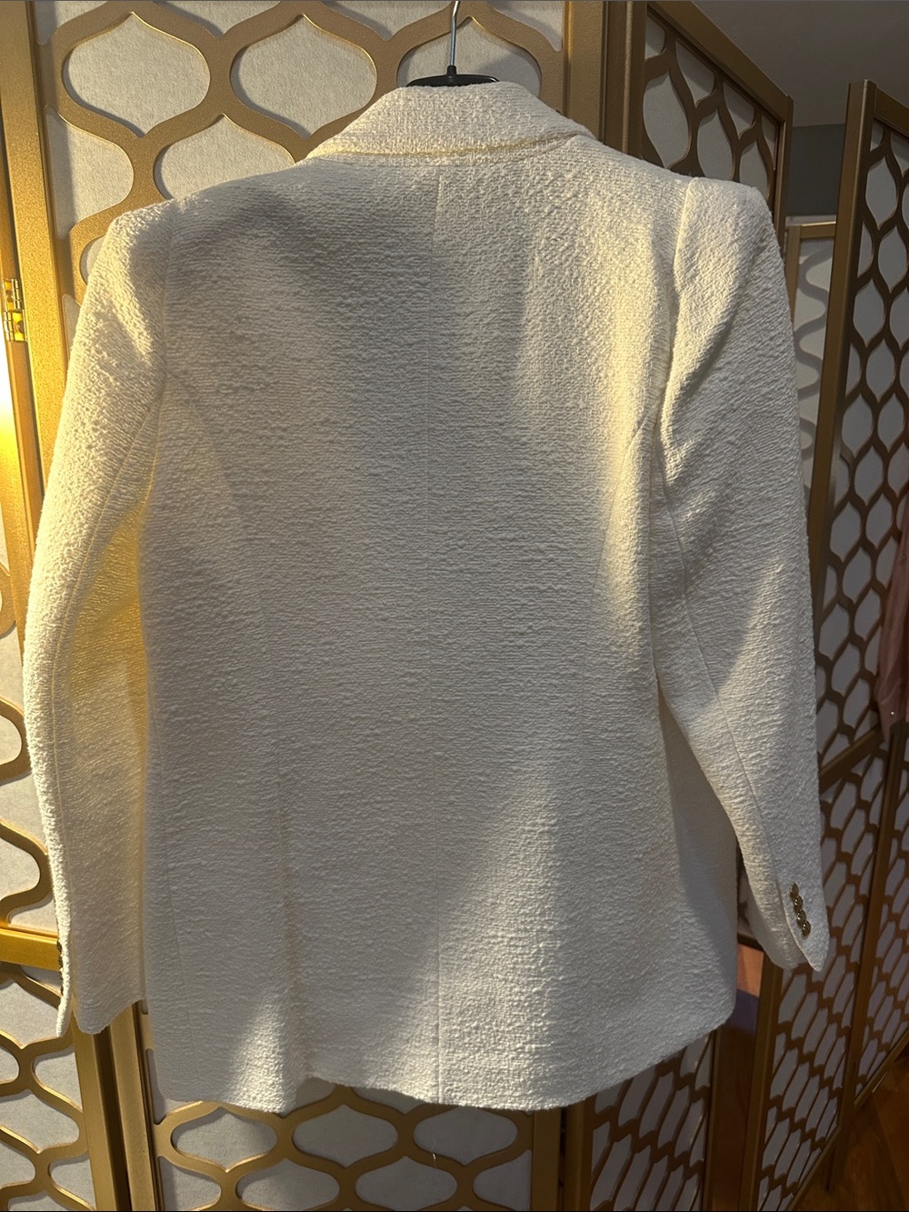 ZARA white Double-Breasted Textured Blazer with Gold Buttons Size XL - Picture 5 of 8
